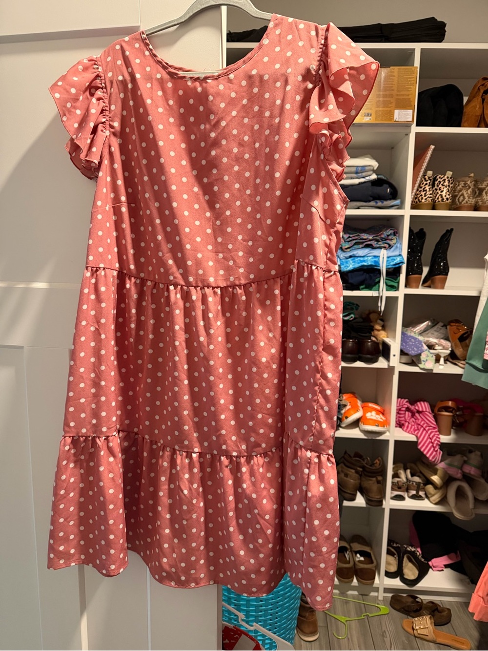Pink Polka Dot Ruffle Sleeve Mini Dress